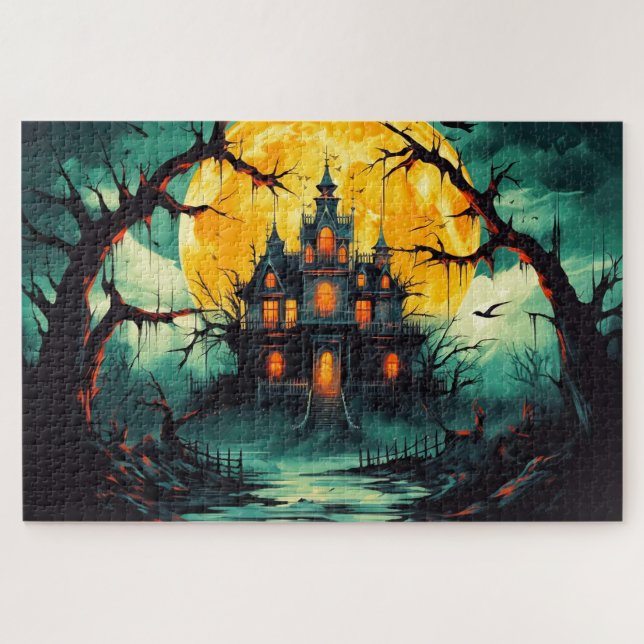 Spooky Happy Halloween Haunted House Jigsaw Puzzle (Horizontal)
