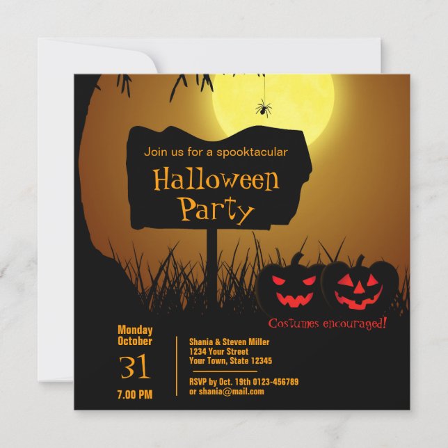 Spooky Happy Halloween Jack O Lantern Pumpkins Invitation (Front)