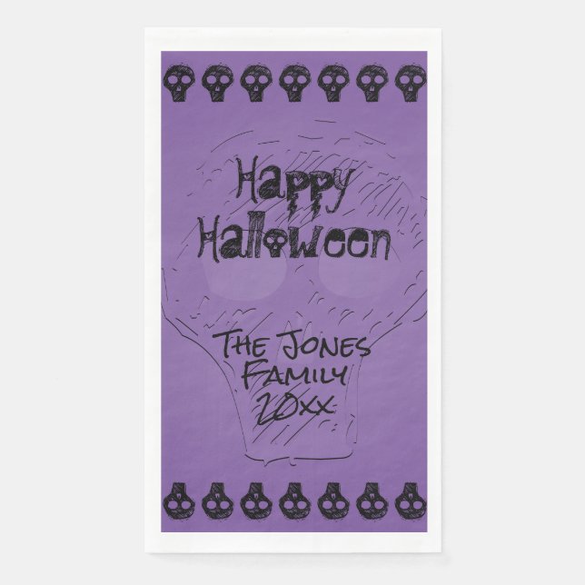 Spooky Happy Halloween Lettering | Purple/Black Napkin (Front)