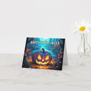 Spooky Happy Halloween Pumpkin Illustration Card