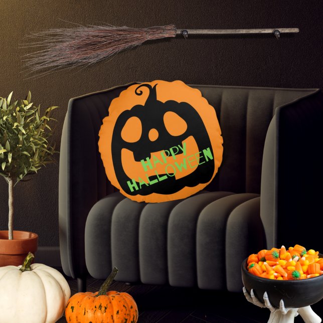 Spooky Happy Halloween Pumpkin Round Pillow (Creator Uploaded)