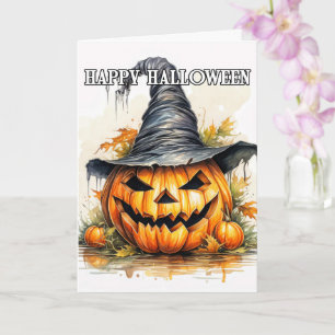 Spooky Happy Halloween Pumpkin Witch Card