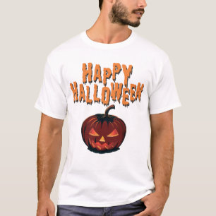 Spooky Happy Halloween Pumpkin with Dripping Text T-Shirt
