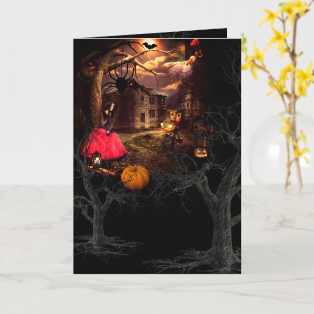 Spooky Happy Haunting Halloween Card (Yellow Flower)