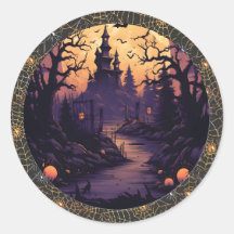 Spooky Haunted Castle Halloween Round Sticker