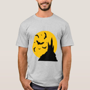 Spooky Haunted Castle with Moon and Bats T-Shirt