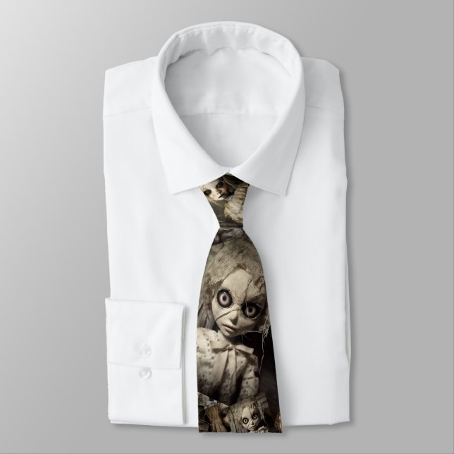 Spooky Haunted Doll Retro 80s Horror Style Tie (Tied)