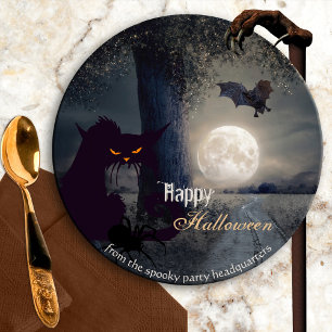 Spooky Haunted Halloween Black Cat Paper Plate