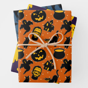Spooky Haunted Halloween Pattern Wrapping Paper Sheet