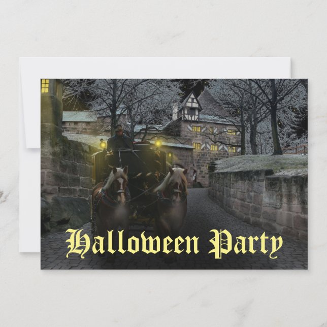 Spooky Haunted Horse Drawn Cart Halloween Party Invitation (Front)