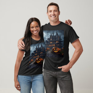 Spooky Haunted House and Jack-O-Lanterns Unisex  T-Shirt
