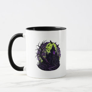 Spooky Haunted House and Ravens Halloween Art Mug