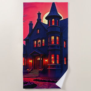 Spooky Haunted House at Dusk Design Beach Towel