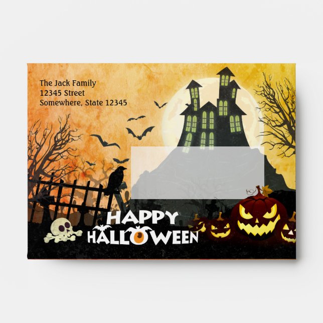 Spooky Haunted House Costume Night Sky Halloween Envelope (Front)