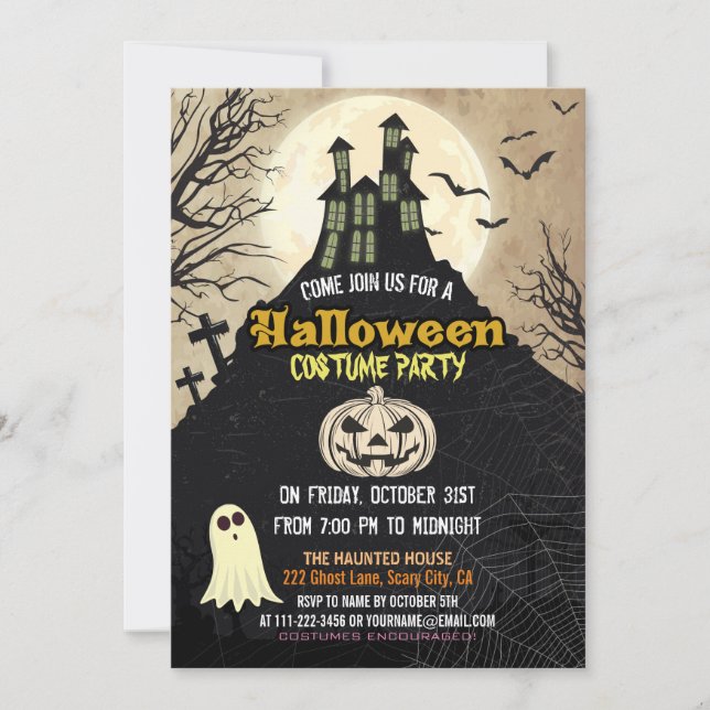 Spooky Haunted House Costume Night Sky Halloween Invitation (Front)