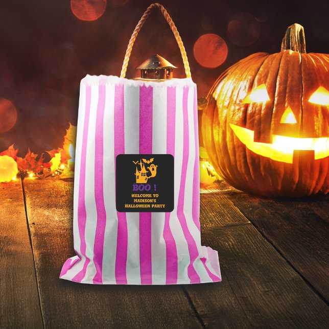 Spooky Haunted House Custom Name Square Sticker (Creator Uploaded)