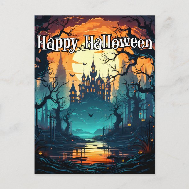 Spooky Haunted House | Full Moon Postcard (Front)
