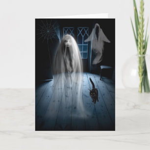 Spooky Haunted House Ghost Halloween Card