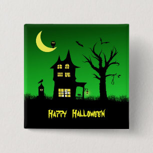 Spooky Haunted House Halloween 2 Inch Square Button