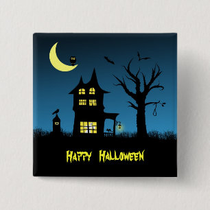 Spooky Haunted House Halloween 2 Inch Square Button