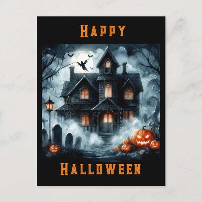 Spooky Haunted House Halloween AI Postcard (Front)
