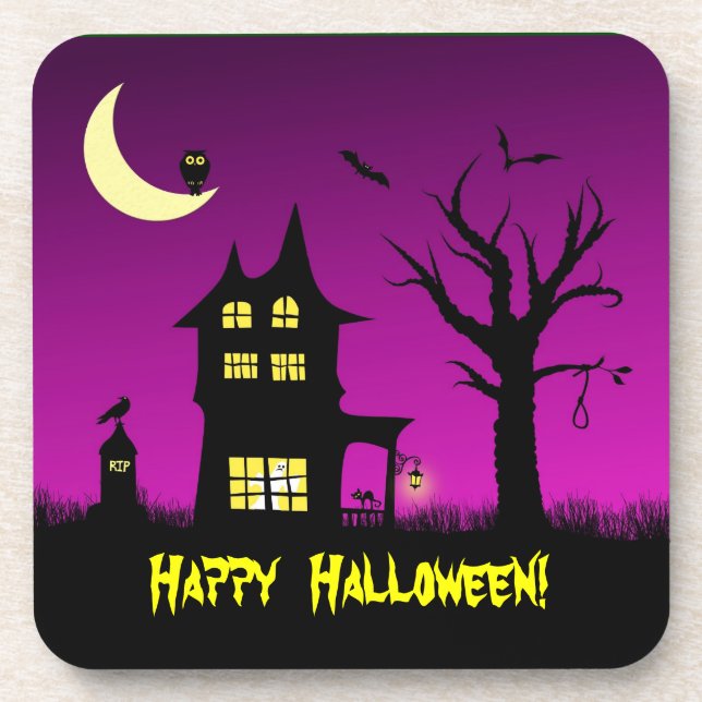 Spooky Haunted House Halloween Decorative Coaster (Front)