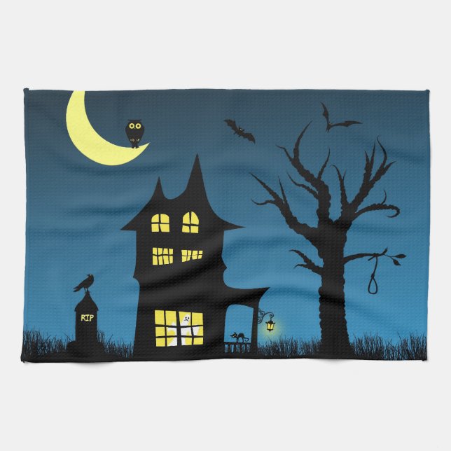 Spooky Haunted House Halloween Decorative Kitchen Towel (Horizontal)
