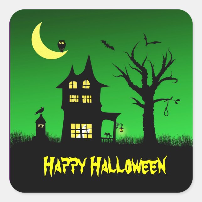 Spooky Haunted House Halloween Decorative Square Sticker (Front)