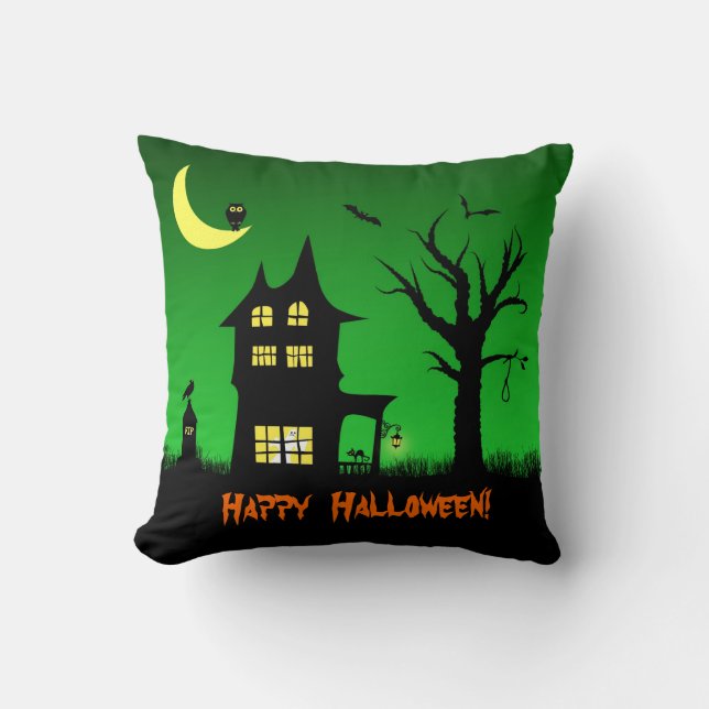 Spooky Haunted House Halloween Decorative Throw Pillow (Front)