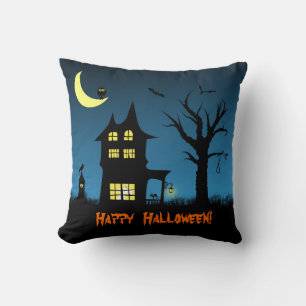 Spooky Haunted House Halloween Decorative Throw Pillow