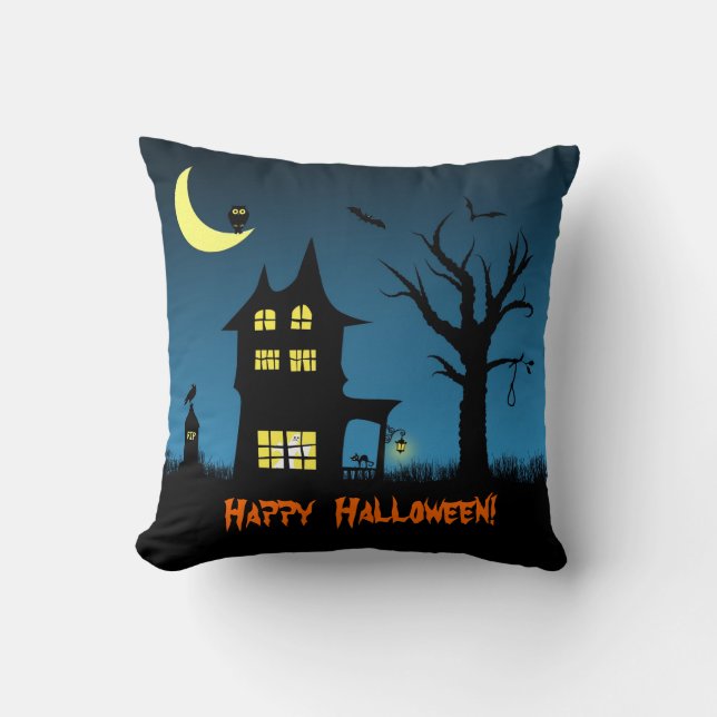 Spooky Haunted House Halloween Decorative Throw Pillow (Front)