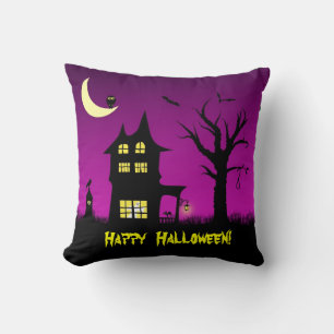 Spooky Haunted House Halloween Decorative Throw Pillow
