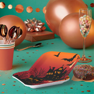 Spooky Haunted House Halloween Night  Paper Plate