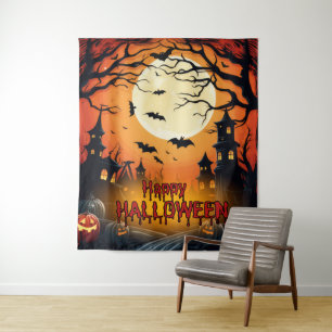 Spooky Haunted House Halloween Party Backdrop Tapestry