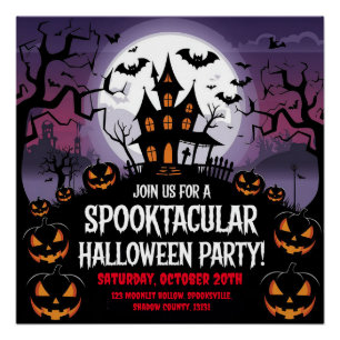 Spooky Haunted House Halloween Party Design Poster