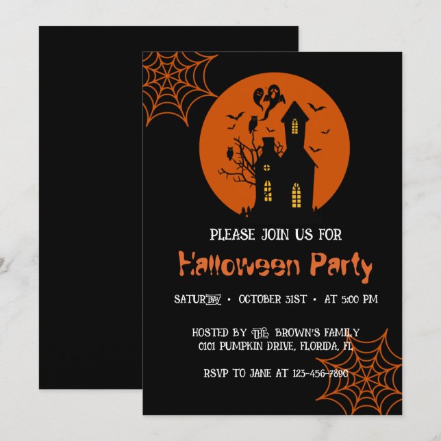 Spooky Haunted House Halloween Party Invitation (Front/Back)