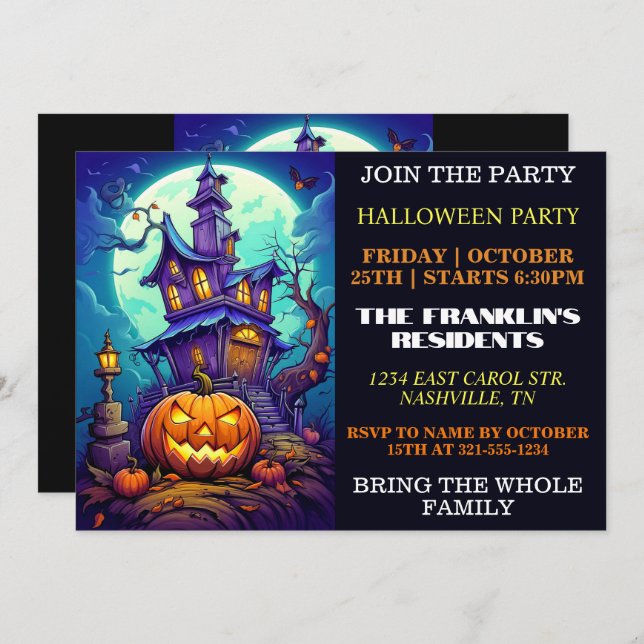 Spooky Haunted House Halloween Party Invitations (Front/Back)