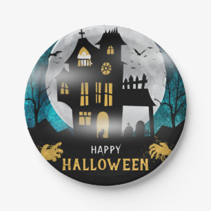 Spooky Haunted House Halloween Party Paper Plate