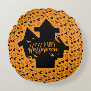 Spooky Haunted House Halloween Round Pillow