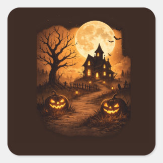 Spooky Haunted House Halloween Square Sticker