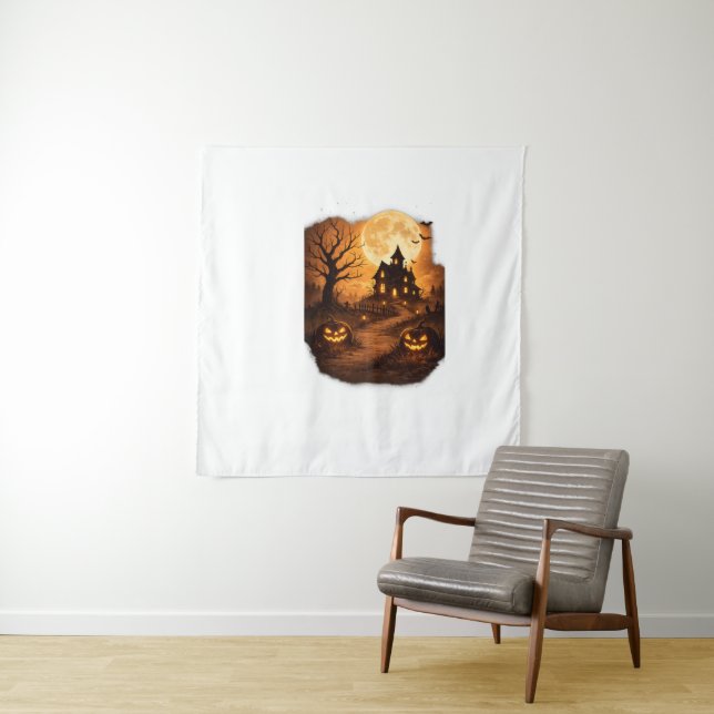Spooky Haunted House Halloween  Tapestry (In Situ)