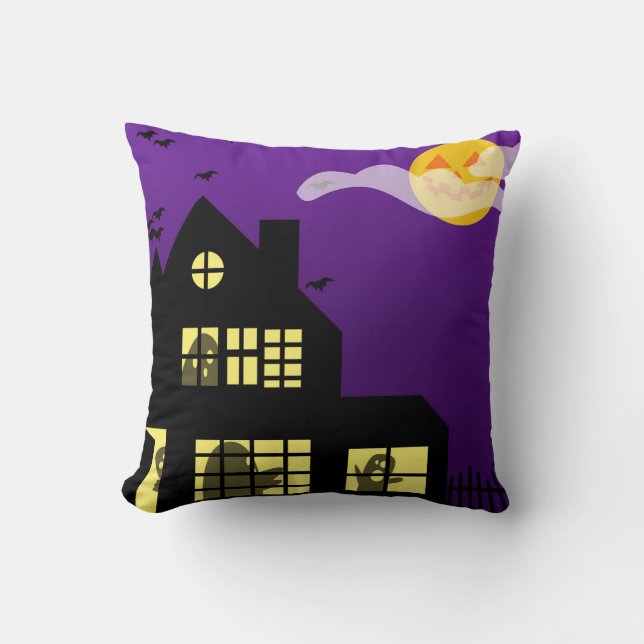 Spooky Haunted House Halloween Throw Pillow (Front)