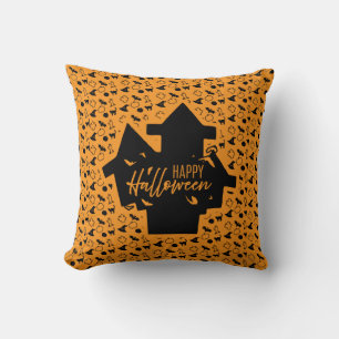 Spooky Haunted House Halloween Throw Pillow