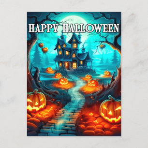 Spooky Haunted House Happy Halloween Postcard