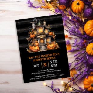Spooky Haunted House & Jack-O'-Lanterns Halloween Holiday Card