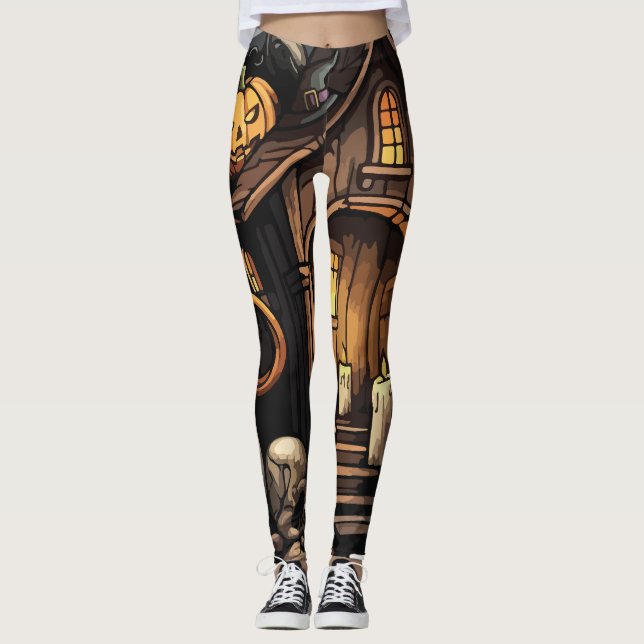 Spooky Haunted House Leggings 🕷️🎃 (Front)