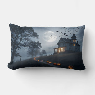 Spooky Haunted House on a Hill Lumbar Pillow