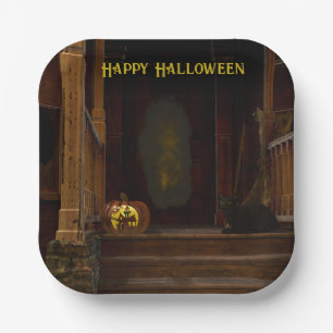 Spooky Haunted House Porch Paper Plate