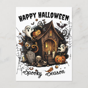 🎃 Spooky Haunted House Postcard - WHITE 👻🕷️
