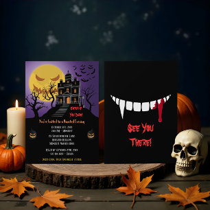 Spooky Haunted House Silhouette Halloween Party Invitation